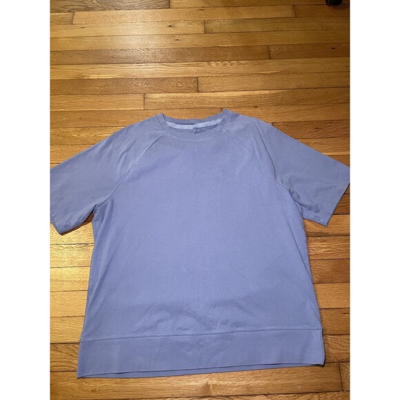 LULULEMON Heavyweight Crepe Short Sleeve Shirt Peri Purple Men's Size M Logo - Picture 2 of 4